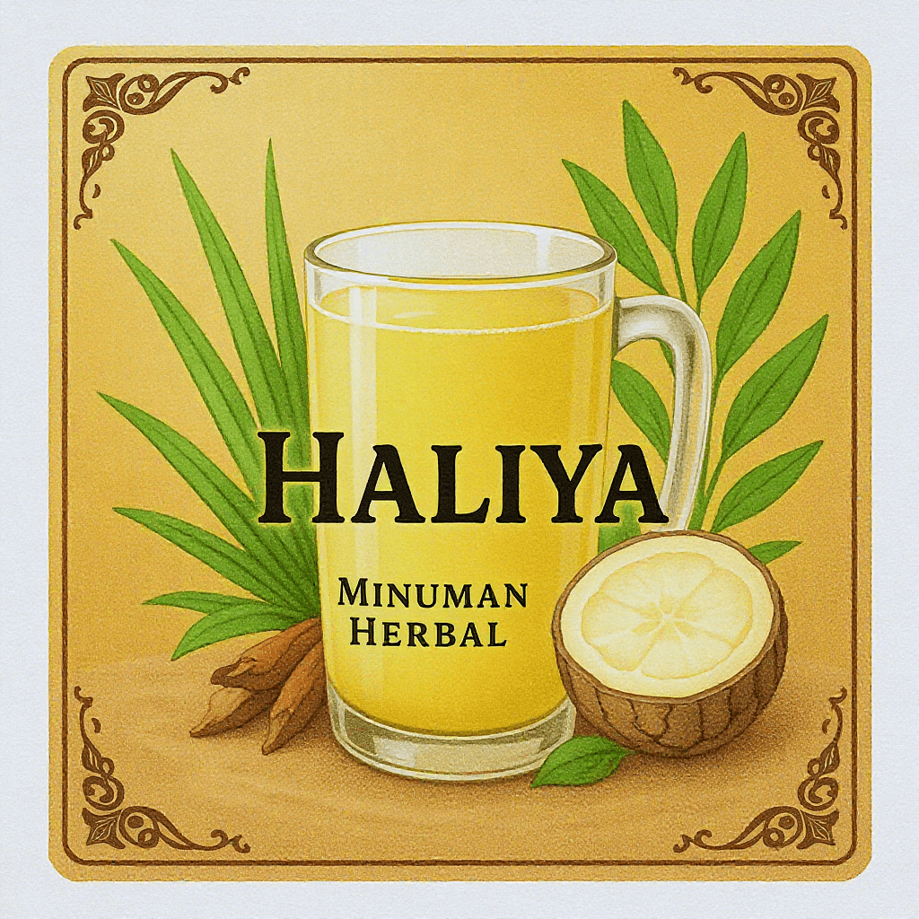 AI generated: Desain label premium untuk minuman herbal alami 'Haliya' dengan tema alam yang segar dan natural. Gu...