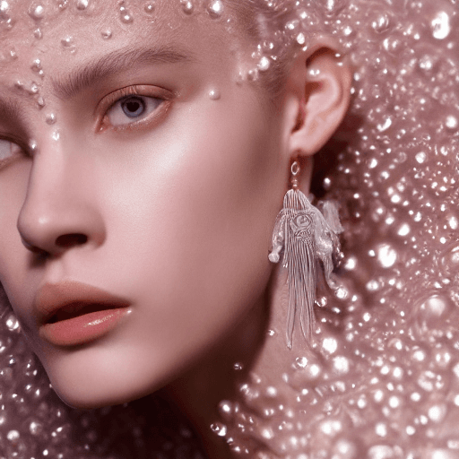 AI generated:  Fashion photography jewelry, translucent material,  pink fur earrings hyper-realistic, detailed 8k,...