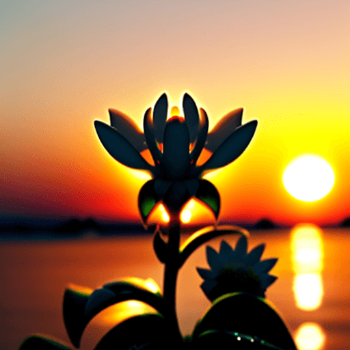 AI generated: close up, character intricate white flower and a glorious sunset, a beautiful wet flower,  close up ...