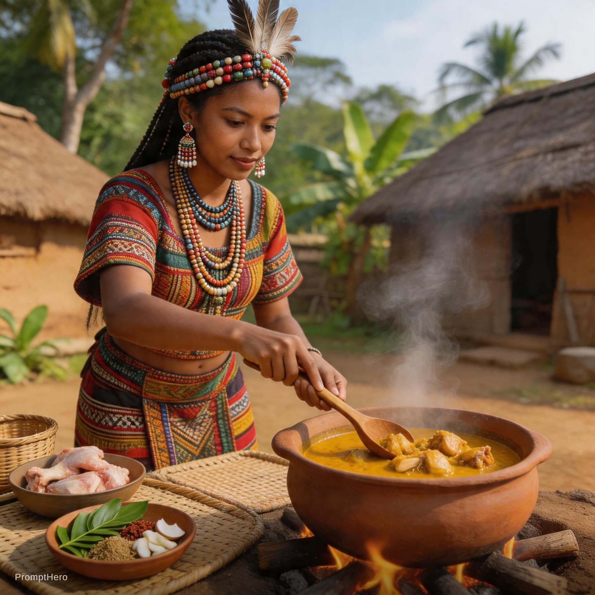 AI generated: Tribal lady making chicken curry 