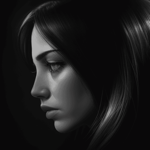 AI generated: photography, monochrome, front view, evoking the starkness of classic noir with an intimate, psychol...