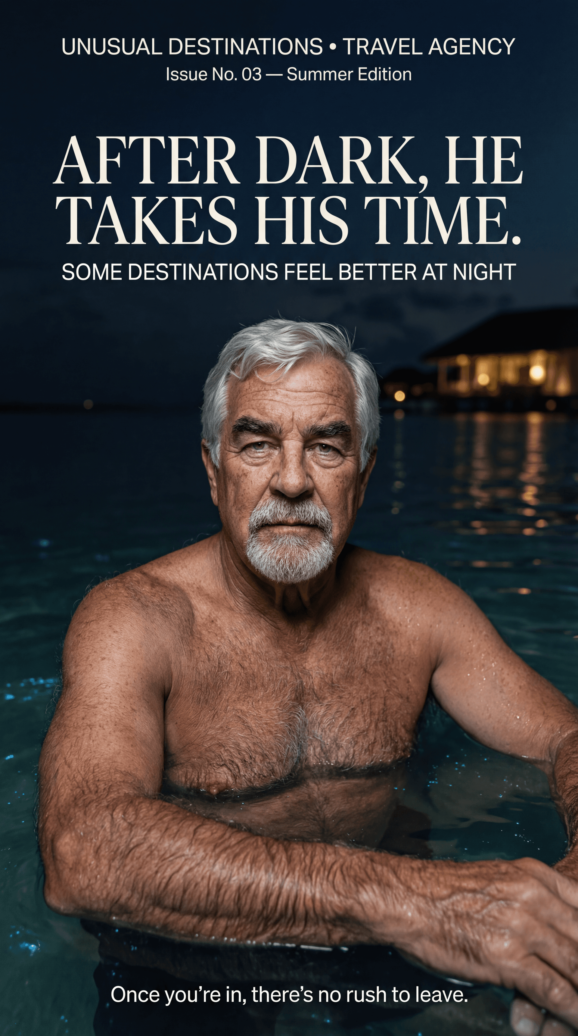 AI generated: ULTRA-REALISTIC PREMIUM TRAVEL AGENCY MAGAZINE COVER (vertical poster, 9:16).
High-end editorial nig...