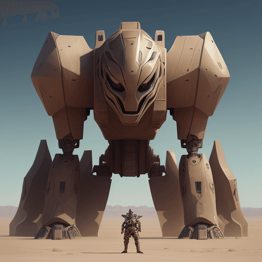 AI generated: a man standing in front of a spaceship in the desert, a detailed matte painting, cg societya man tha...