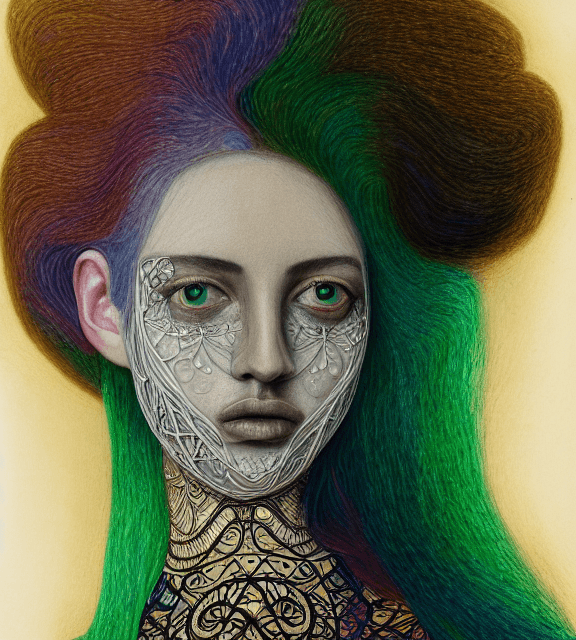 AI generated: coloured pencil drawing, high resolution 8k, Rothko 
 master painter, Byzantine artwork, 
young lady...