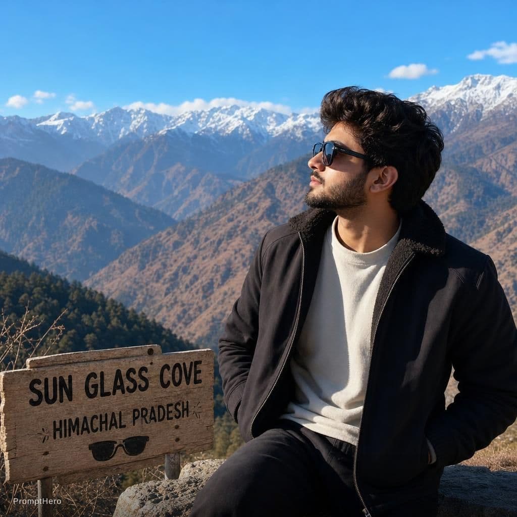AI generated: Face according sun glass cove in Himachal pradesh in 