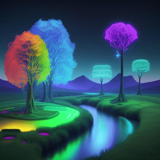 AI generated: Creative Code Haven: Visual Design: Generate a 3D and colorful digital landscape resembling a natura...