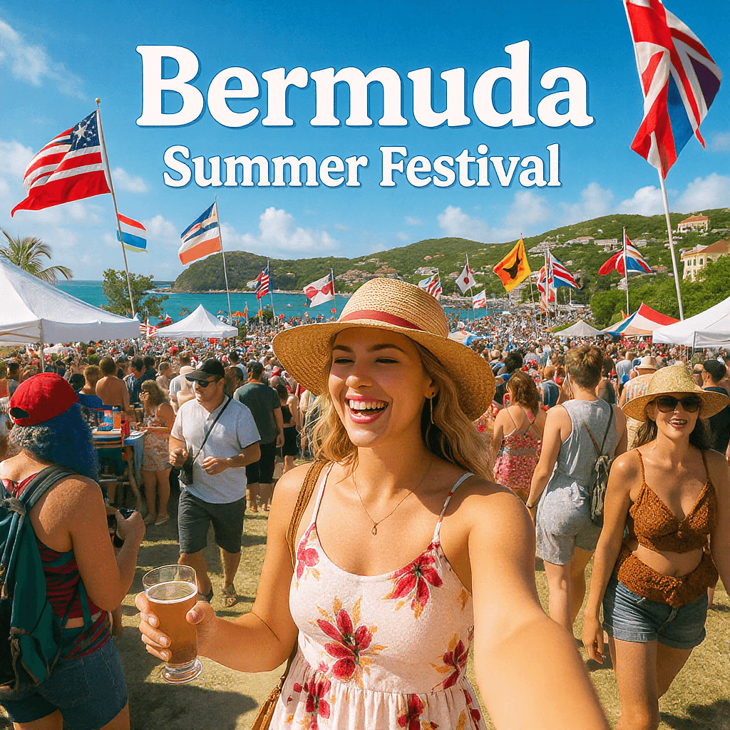 AI generated: A hyper-realistic image of a summer festival in Bermuda with the text 'Bermuda Summer Festival'
