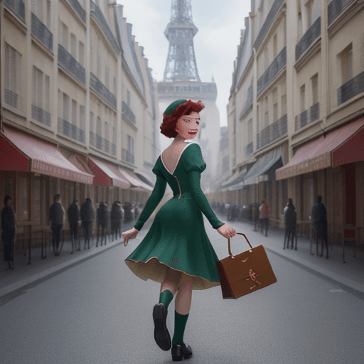 AI generated: an illustration of a girl walking down a street, in the style of disney animation, pre-world war ii ...