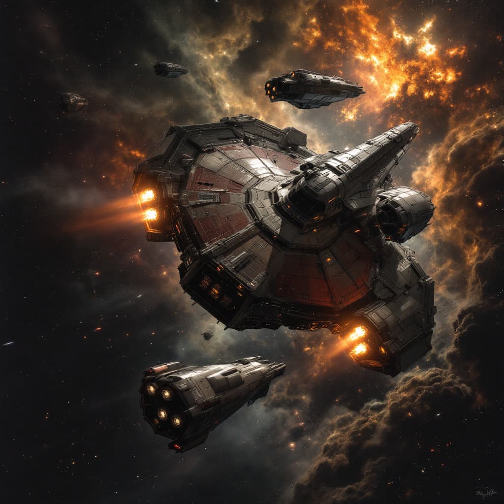 AI generated: 

show a spaceship from star wars encountering encountering a starfleet vessel
show a spaceship from...