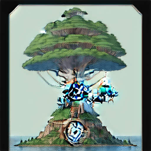 AI generated: A huge tree growing on the floating island.no leaf.island in the air,Coloring bookprint,Steampunk,me...