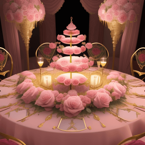 AI generated: A mesmerizing 8K 3D render of a luxurious mariage for The centerpiece of the table is a stunning arr...