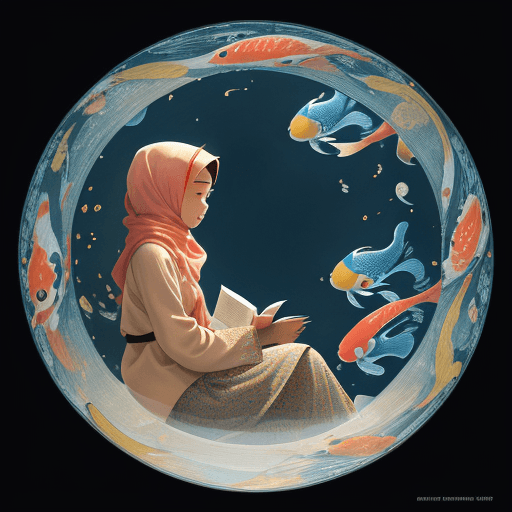 AI generated: masterpiece, concept art, Picture a scene resonating with serenity and imagination. A young malay gi...