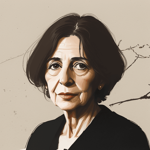AI generated: Portrait of a Spanish writer Almudena Grandes, older age, in the style of video montages, nature-ins...