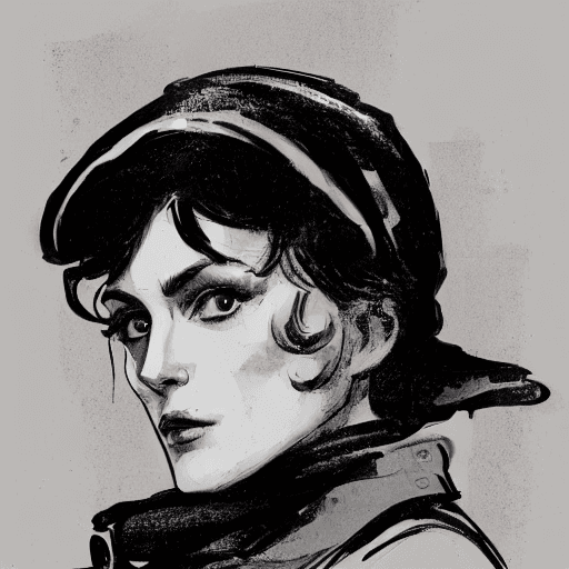 AI generated: Concept art of a beautiful female industrial 1900s gangster   in the style of Ashley Wood ,Keira Kni...