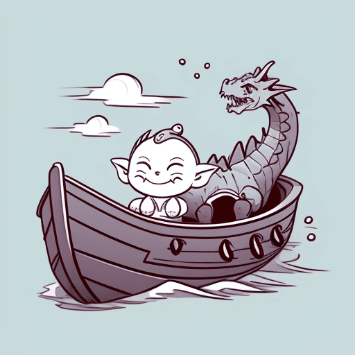 AI generated: happy  baby  dragon on a boat art lines without fill color