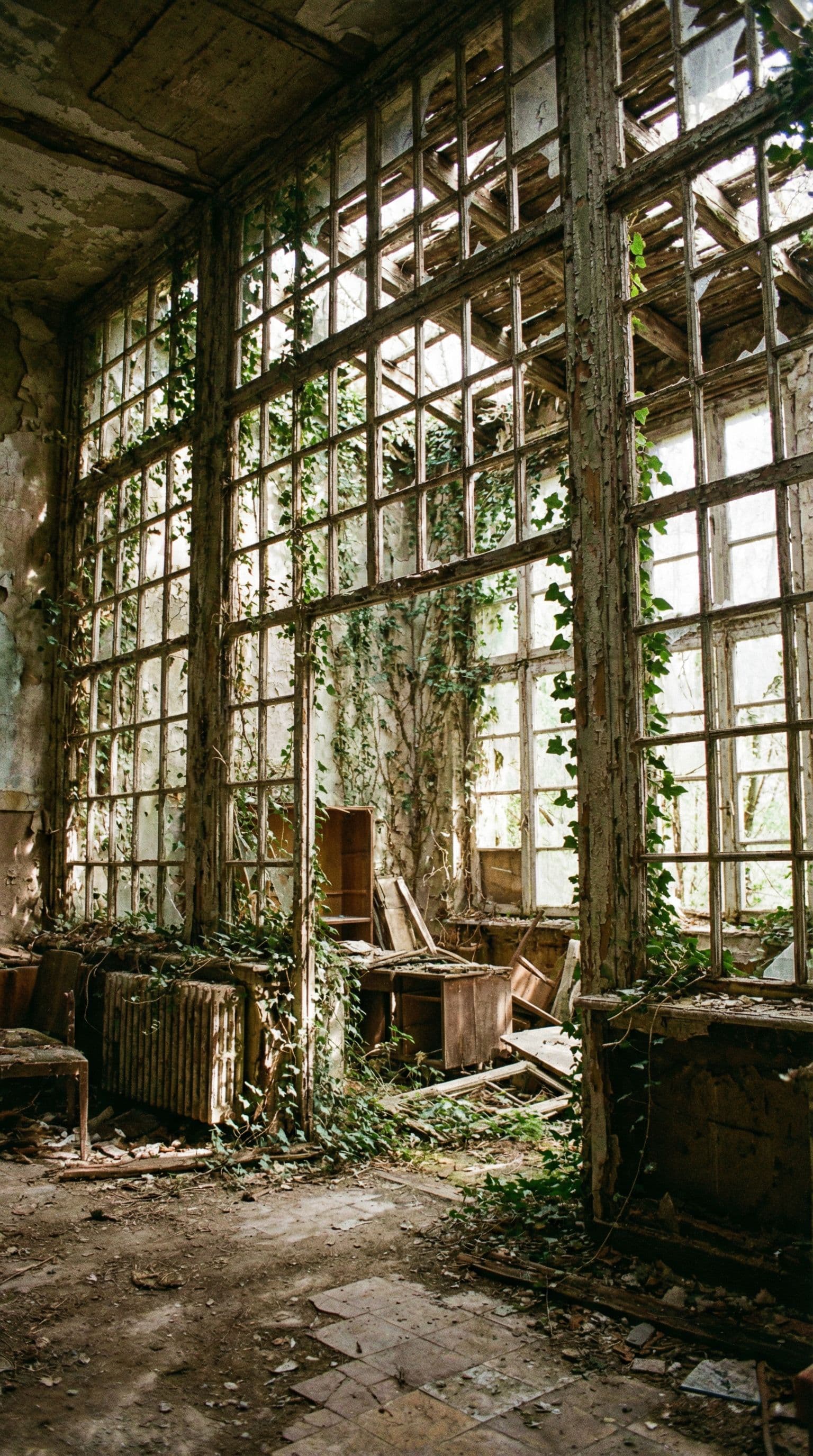 AI generated: Dilapidated interior of a lattice 