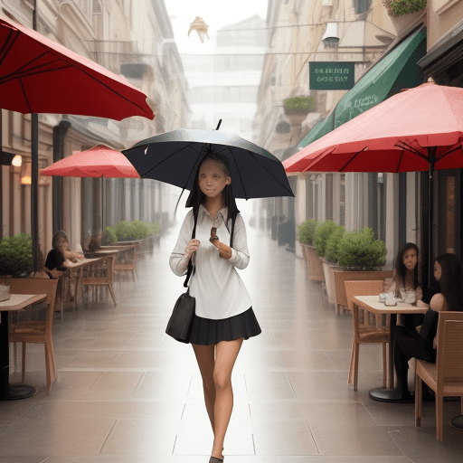 AI generated: A very white girl is walking with an umbrella
Sitting in a cafe with a tanned girl