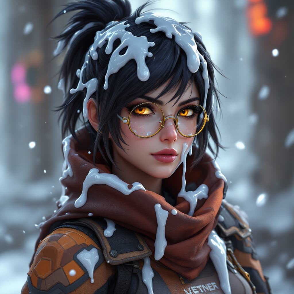 AI generated: Overwatch tracer she has a white liquid over her