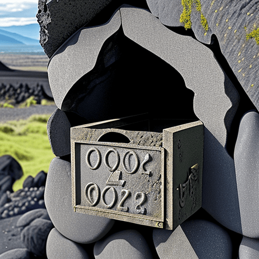 AI generated: letter box opening in a volcanic rock fence. Remove any letters or numbers from the image.