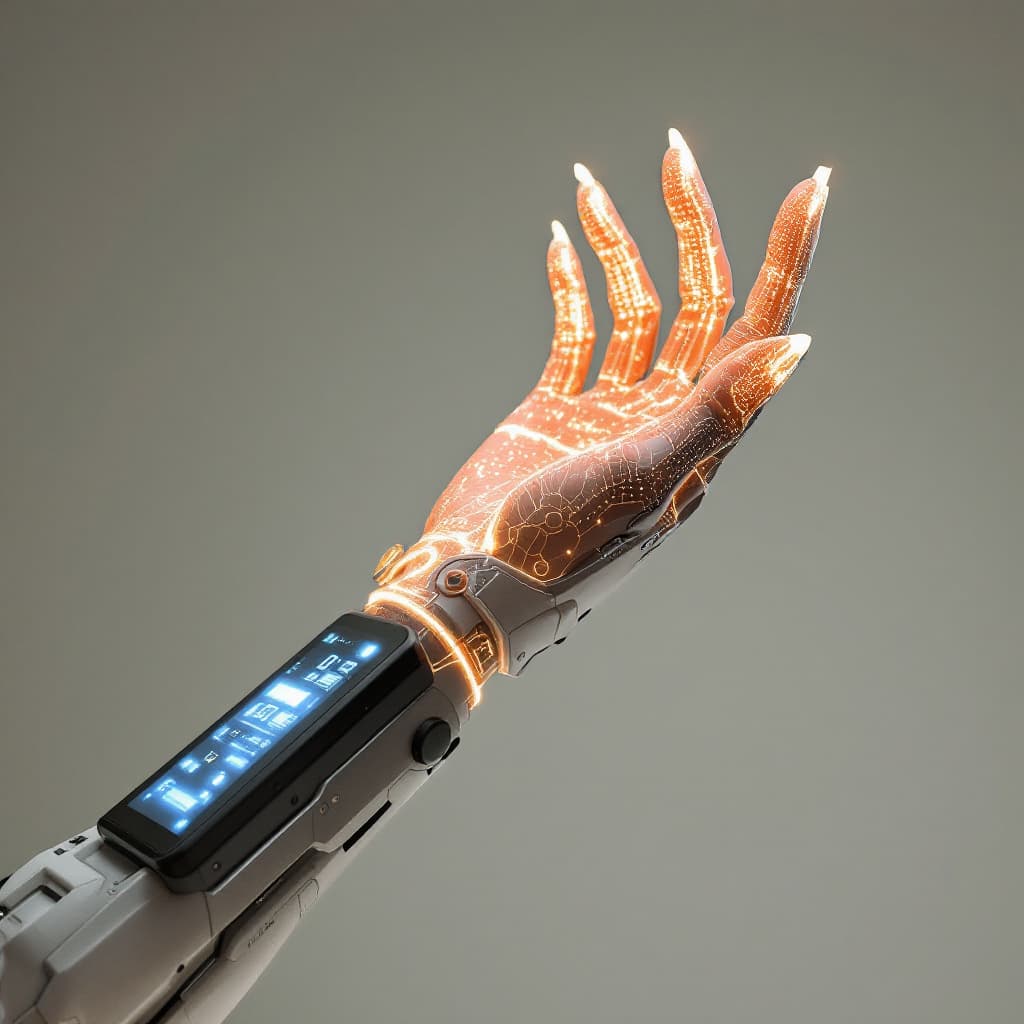 AI generated: Hand in profile view, elegant fingers extending outward with natural poise, wrist adorned with a sci...