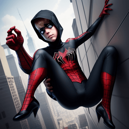 AI generated: justin bieber as spiderwoman