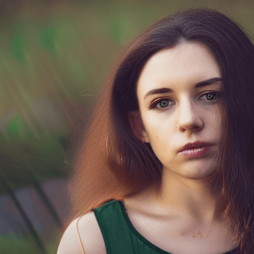 AI generated: A half Body Photo of a beautiful brunette Scottish girl, green eyes, messy beehive hair style, natur...