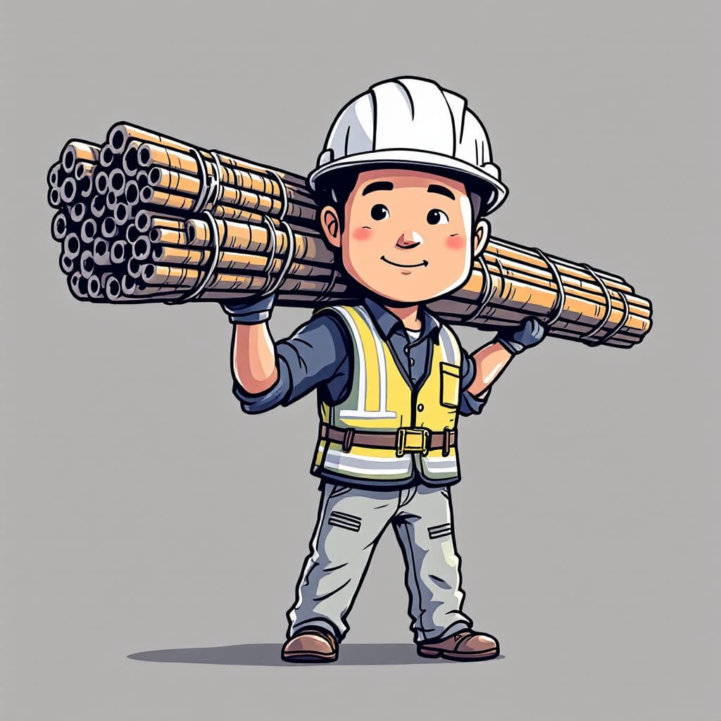 AI generated: Half-body cartoon-style image of an Asian construction worker wearing a work helmet and a reflective...