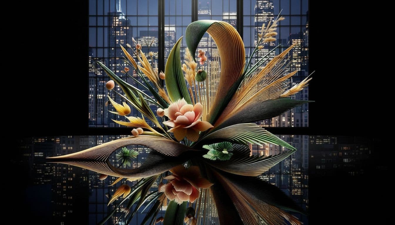AI generated: Image is a digital artwork featuring a stylized and intricate floral arrangement set against a backd...