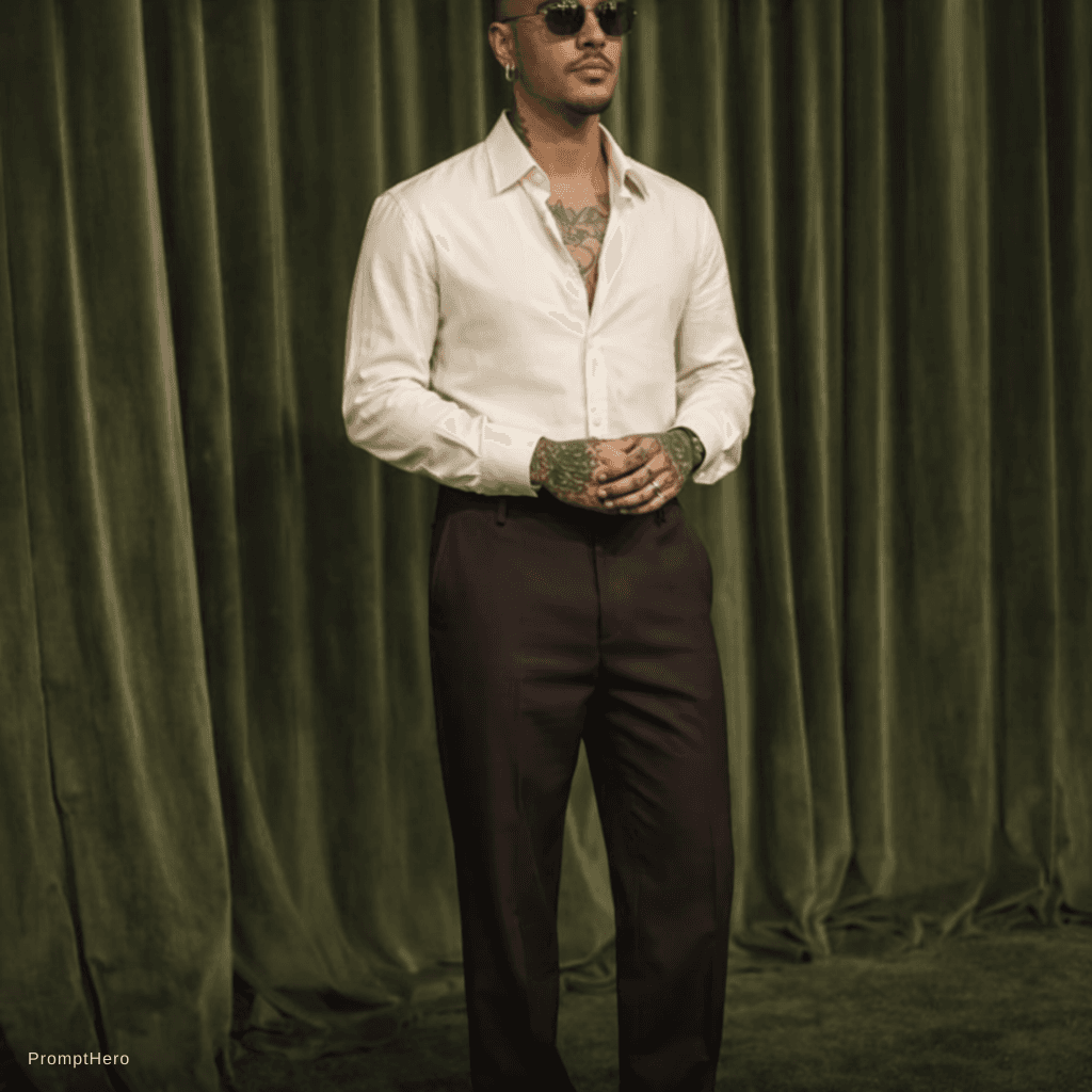 AI generated: Using this picture make the pants dark brown