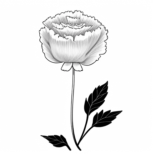 AI generated: Very minimalistic one line art outline drawing of a carnation with leaves and long stem,  hand drawn...