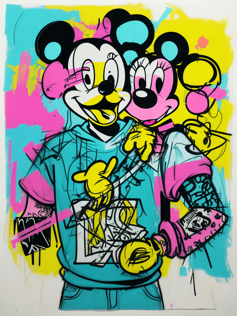 AI generated: risograph style, dadaism and expressionism mix, double exposure collage of graffiti street art and m...