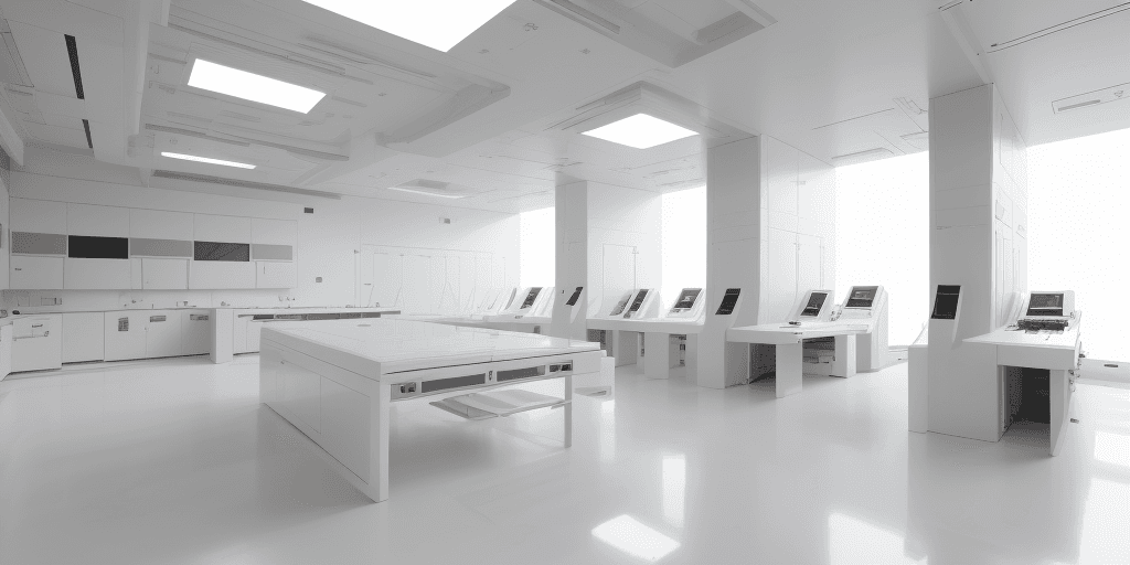 AI generated: (white:1.5) laboratory, high-tech laboratory, futuristic design style, (sci-fi:1.5), clean lines, sp...