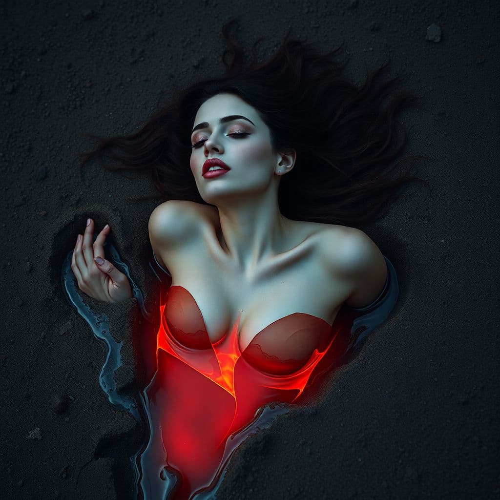 AI generated: Image of a woman melting into the ground
