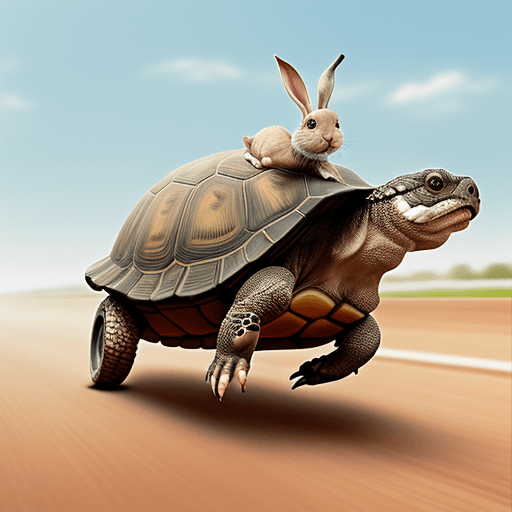 AI generated: tortoise running a race with a rabbit.