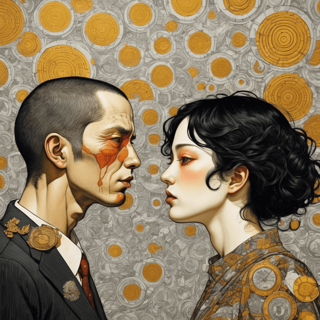AI generated: surreal collage art crafted ,order and caos, sense no sense, android vs human, male vs female, cinem...