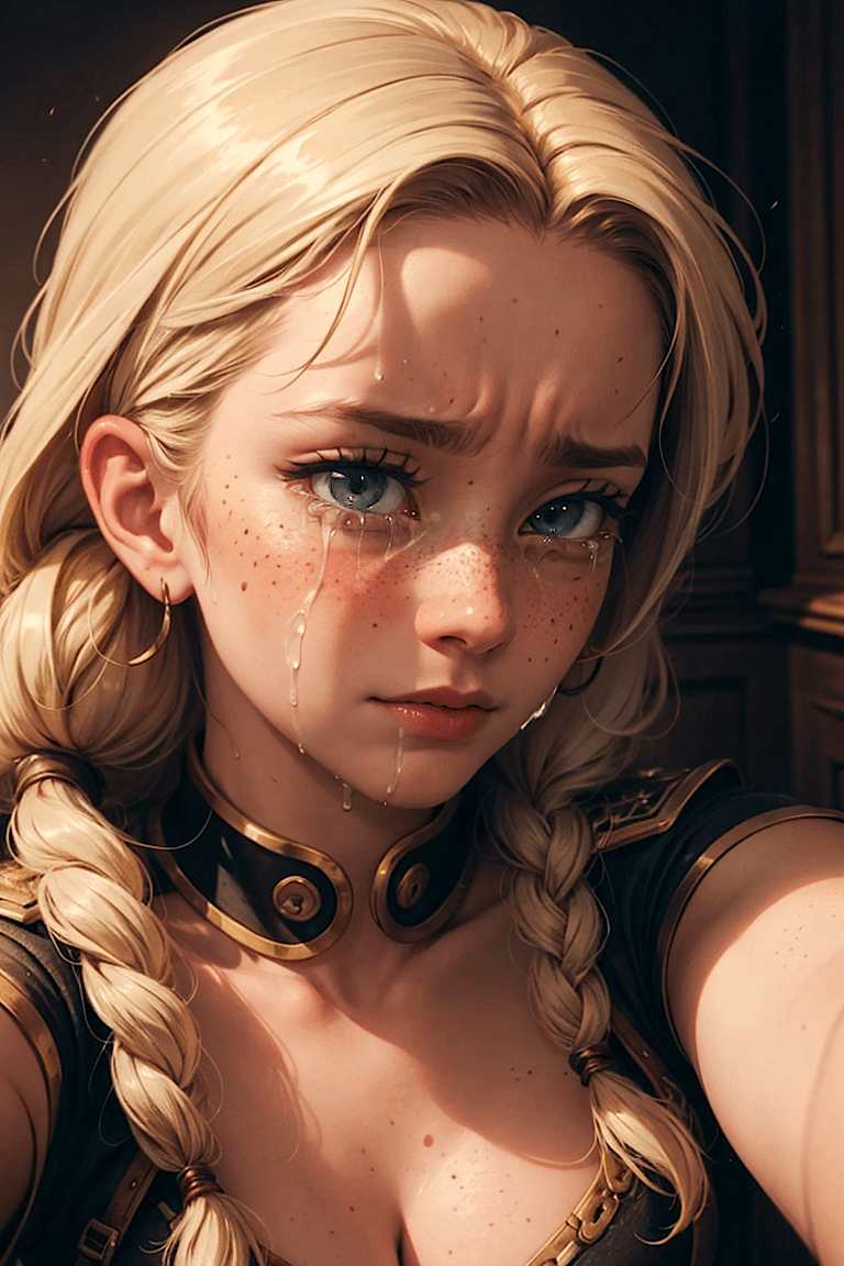 AI generated: HIGHLY DETAILED (by michelangelo), close up selfie portrait, sepia ink, a crying girl (tears roll do...