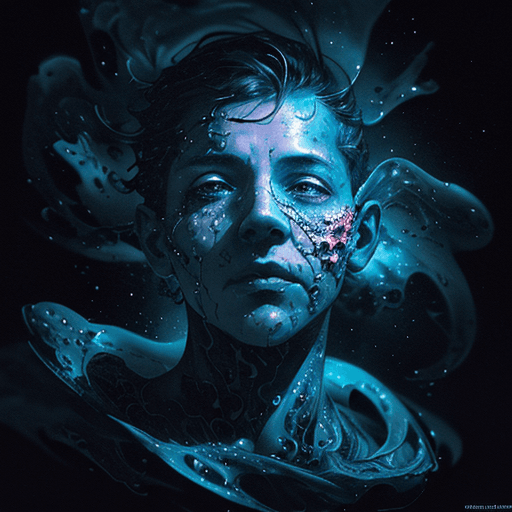AI generated: alberto seveso art, floating head in space nebula, water ink, ink water, ink, cosmic space backgroun...
