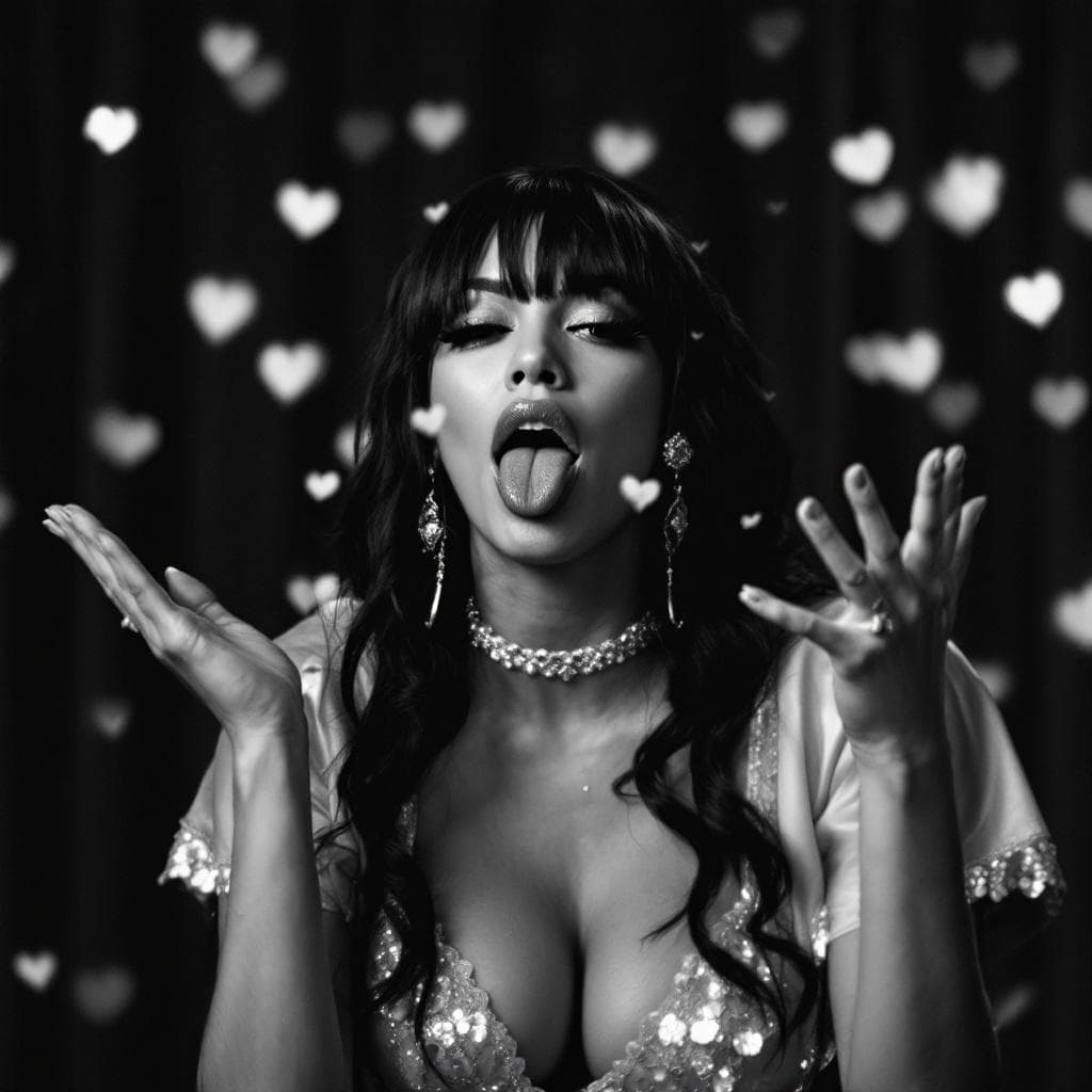 AI generated: Gina Valentina sticking her tongue Out with an emotional gesture