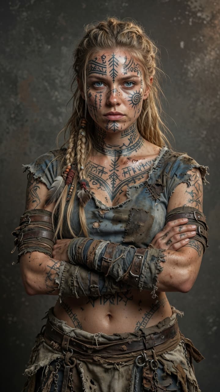 AI generated: Hyper-realistic cinematic portrait of a fierce young woman, 22 years old, extremely detailed photore...
