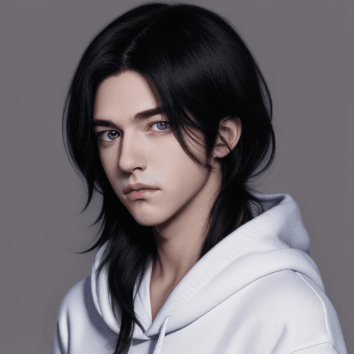 AI generated: Sebastian from Stardew Valley, Portrait, jet black hair, deep purple eyes, white, slender, cute, pla...
