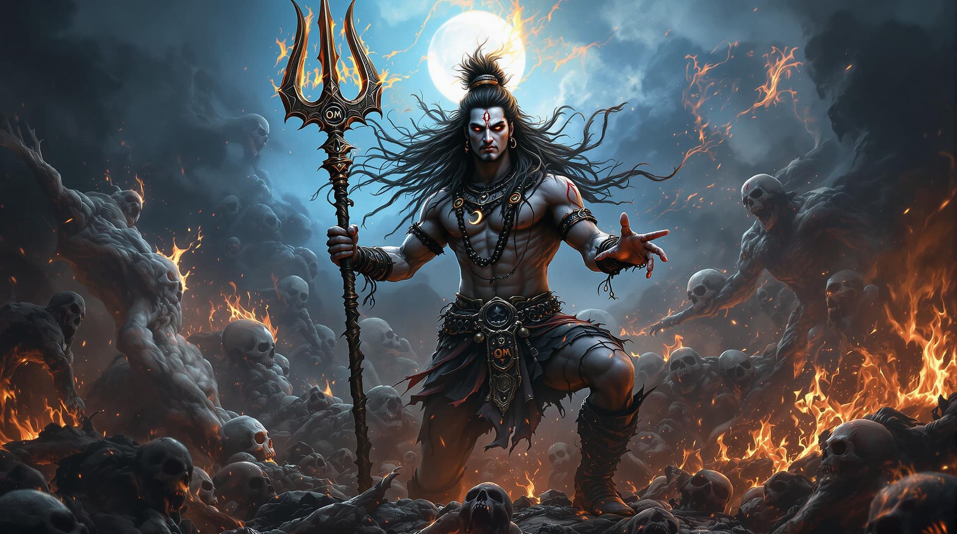 AI generated: Create a hyper realistic 128k photorealistic portrait image of a powerful Lord Shiva Muscular body L...
