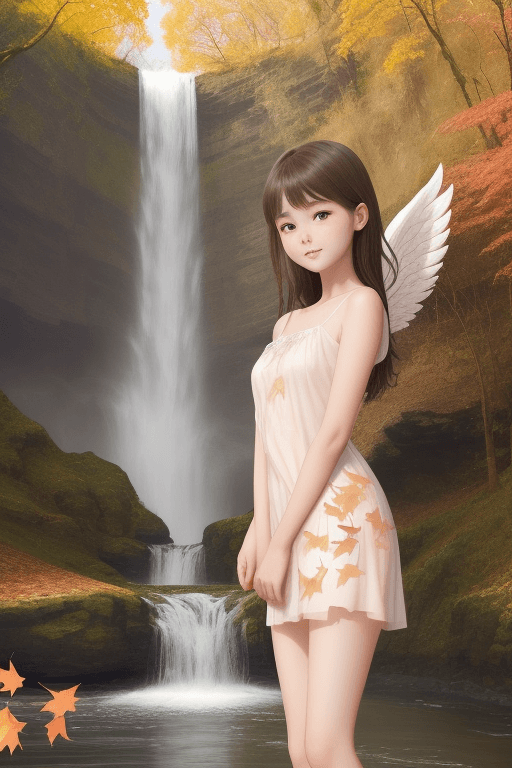 AI generated: an angel girl with delicate skin and a slight blush is very glad to meet you, the background of the ...