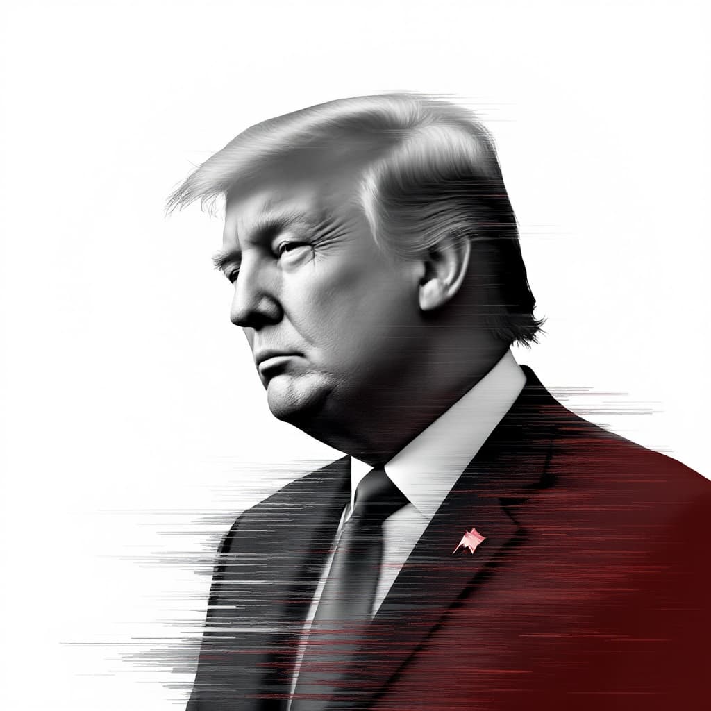 AI generated: Blended image with donald trump's head and a white chickem body