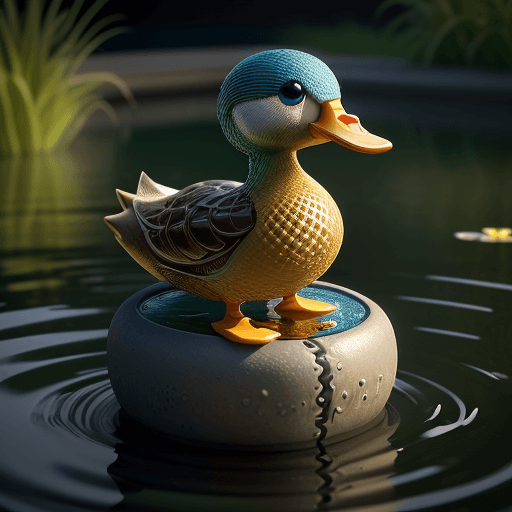 AI generated: Intricately textured, hyper-realistic 3D of an adorable happy Duck drinks Pepsi, sitting in a Pond o...