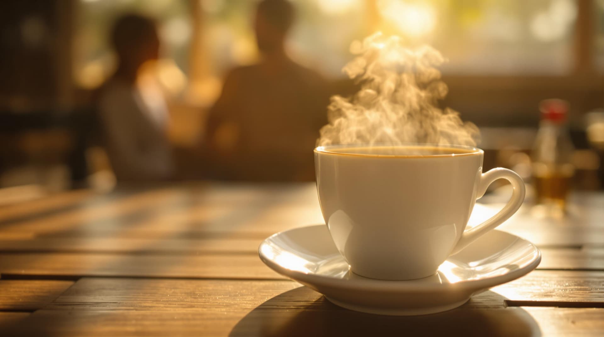 AI generated: (Cinematic UHD, close-up of a steaming cup of coffee on a wooden table, soft bokeh background, subtl...