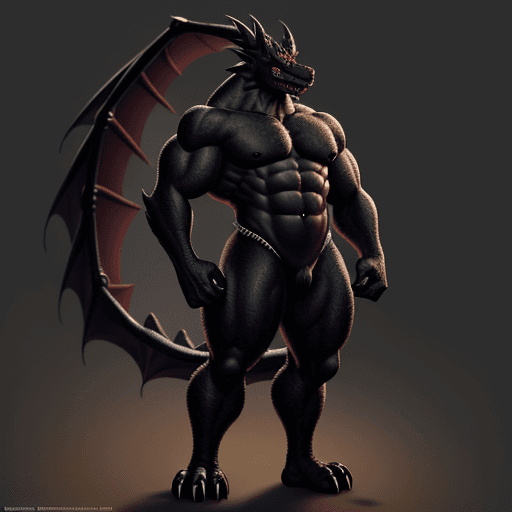 AI generated: 8k, black dragon, anthropomorphic, furry, full body picture, buff, hot, 