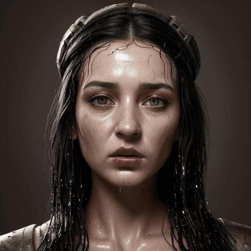 AI generated: portrait, epic realistic, solo, beautifull woman, ::run out make up, long black hair, ::brown eyes, ...
