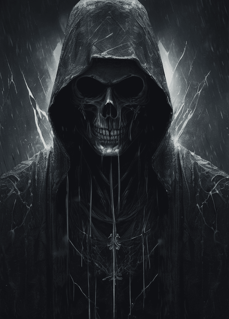 AI generated: portrait of a Grim Reaper, brutal composition, gloomy, emotionally profound, horror, dark tones, mas...