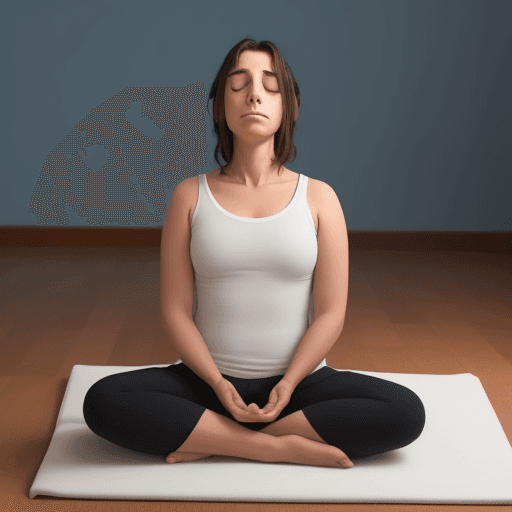 AI generated: Una persona estresada intentando hacer meditación. Hay gente por detrás molestando. En tono realista...