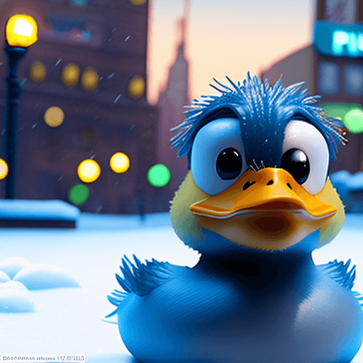 AI generated: Super-HAIRY DUCKIE" masterpiece concept art: A [Super-HAIRY DUCKIE] open poised amidst a frozen city...